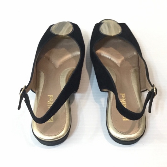 BEAUTIFEEL Demi Black Suede Slingback Flats Gold 6 - Picture 7 of 13